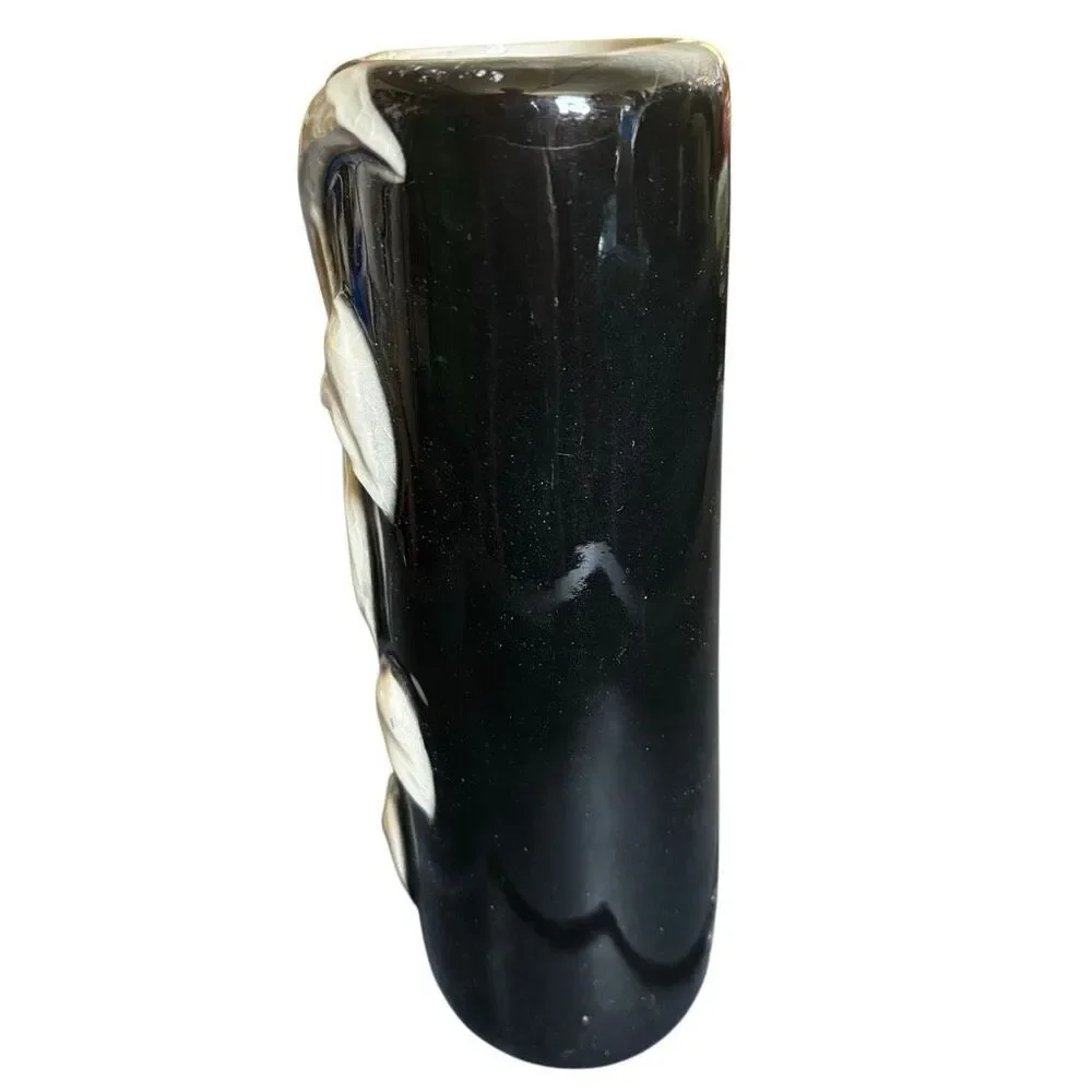 2 Royal Copley Black & White Draping Leaves MCM Vases